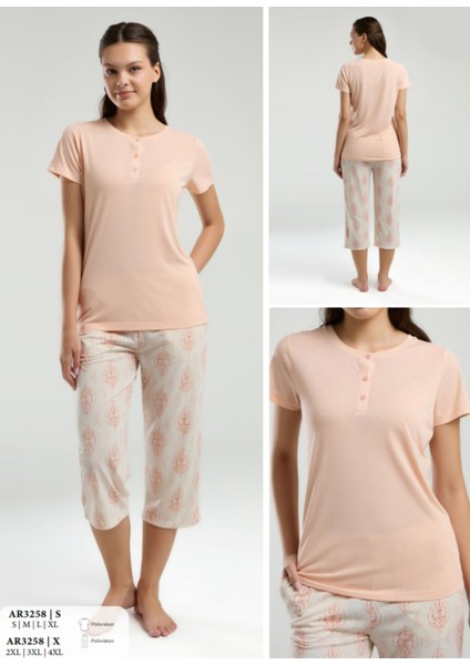 Iç Giyim Arnetta Kısa Kol Ikili Kapri Pijama Takımı Büyük Bedenli