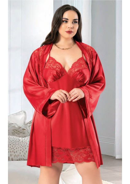 Iç Giyim Miss Laris Ikili Saten Büyük Beden Gecelik Sabahlık Takımı Çeyizlik