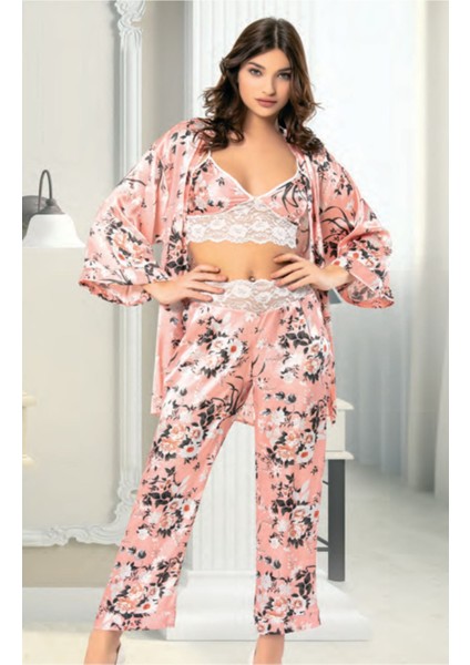 Iç Giyim Miss Laris Üçlü Lüx Saten Pijama Takımı Çeyizlik