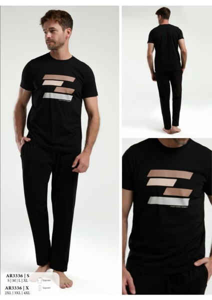 Iç Giyim Arnetta Kısa Kol Oval Yaka Desenli Süprem Pijama Takımı Büyük Bedenli