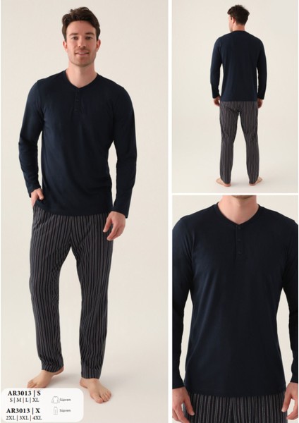 Iç Giyim Arnetta Uzun Kol Oval Yaka Önden Düğmeli Süprem Pijama Takımı Büyük Bedenli