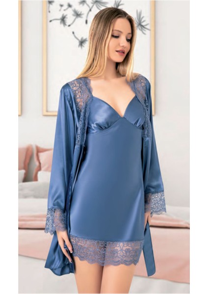 Iç Giyim Miss Laris Ikili Saten Gecelik Sabahlık Takımı Çeyizlik