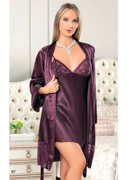 Iç Giyim Miss Laris Ikili Saten Gecelik Sabahlık Takımı Çeyizlik