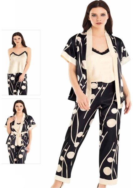 Iç Giyim Moongirl Üçlü Saten Pijama Takımları