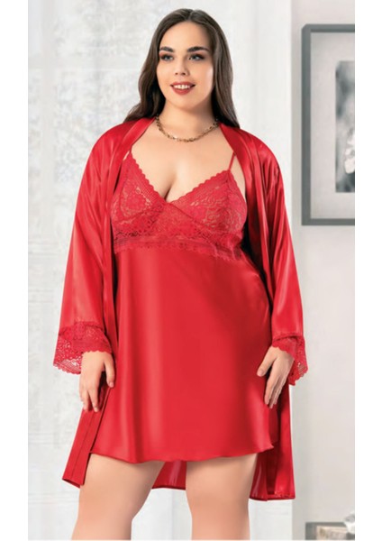 Iç Giyim Miss Laris Ikili Saten Büyük Beden Gecelik Sabahlık Takımı Çeyizlik