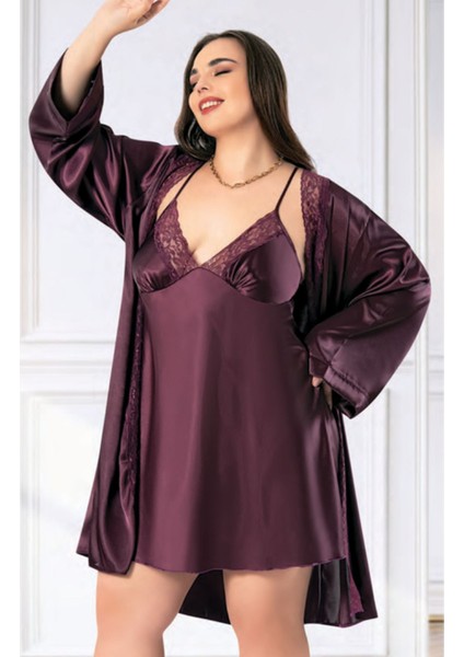 Iç Giyim Miss Laris Ikili Saten Büyük Beden Gecelik Sabahlık Takımı Çeyizlik fiyatları