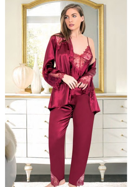 Iç Giyim Miss Laris Üçlü Lüx Saten Pijama Takımı Çeyizlik