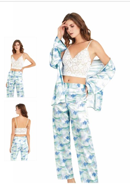Iç Giyim Moongirl Üçlü Saten Pijama Takımları
