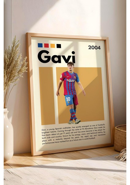 Gavi Çerçeveli Tablo - Dekoratif Çerçeveli Futbolcu Poster Tablo