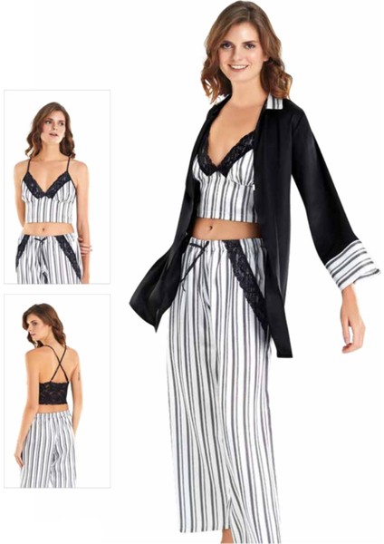 Iç Giyim Moongirl Üçlü Saten Pijama Takımları