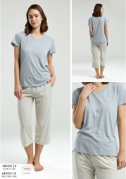 Iç Giyim Arnetta Kısa Kol Ikili Kapri Pijama Takımı Büyük Bedenli