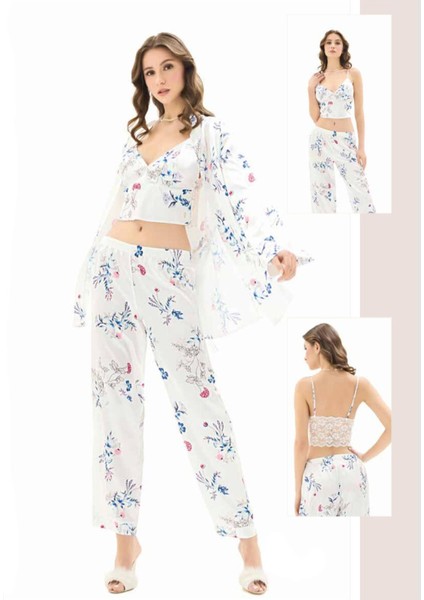 Iç Giyim Moongirl Üçlü Saten Pijama Takımları