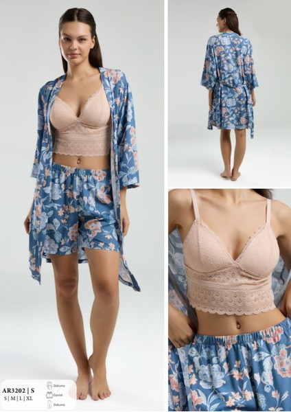 Iç Giyim Arnetta 3'lü Şort Pijama Takımı Büyük Bedenli