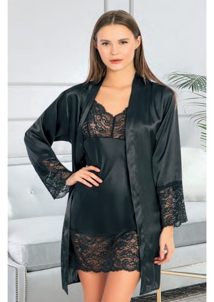 Iç Giyim Miss Laris Ikili Saten Gecelik Sabahlık Takımı Çeyizlik