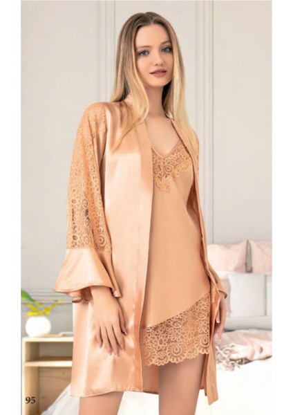 Iç Giyim Miss Laris Ikili Saten Gecelik Sabahlık Takımı Çeyizlik