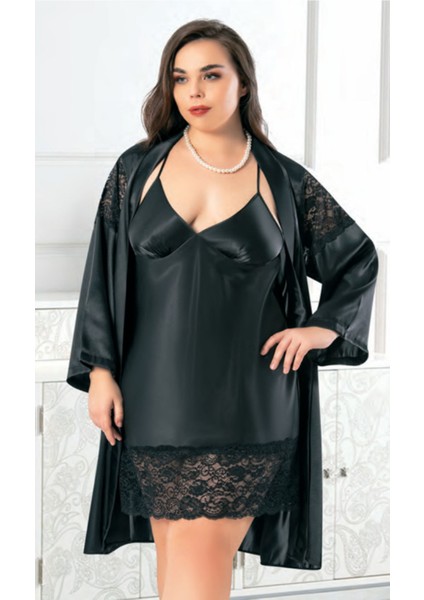 Iç Giyim Miss Laris Ikili Saten Büyük Beden Gecelik Sabahlık Takımı Çeyizlik