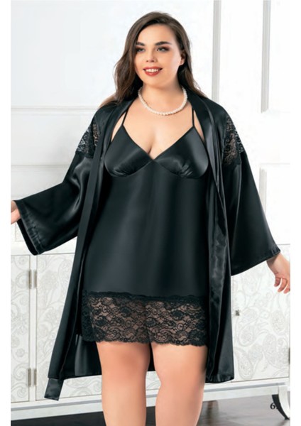 Iç Giyim Miss Laris Ikili Saten Büyük Beden Gecelik Sabahlık Takımı Çeyizlik fiyatları