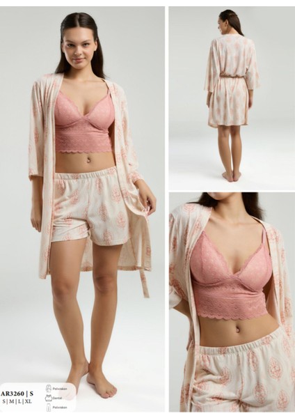 Iç Giyim Arnetta 3'lü Şort Pijama Takımı Büyük Bedenli