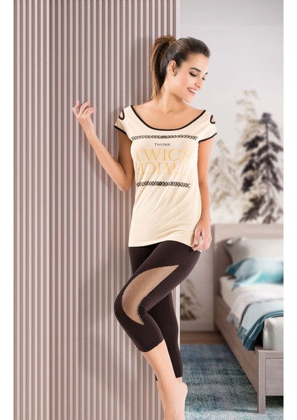 Iç Giyim Derya Kurşun Pamuk Kumaş Tayt'lı Pijama Takım