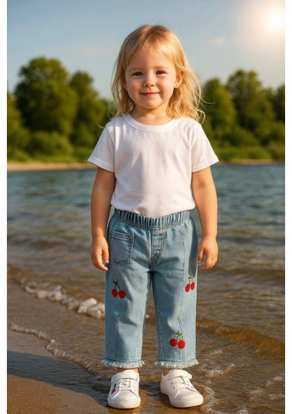 Kiraz Desenli 🍒 Kız Kot Pantolon