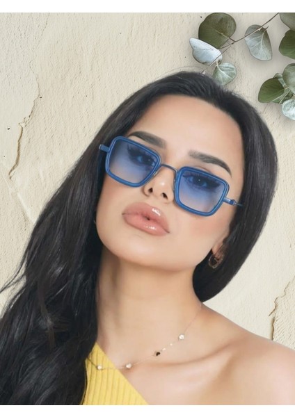 Steampunk Mavi Cam Mavi Çerçeve Ünisex Güneş Gözlüğü