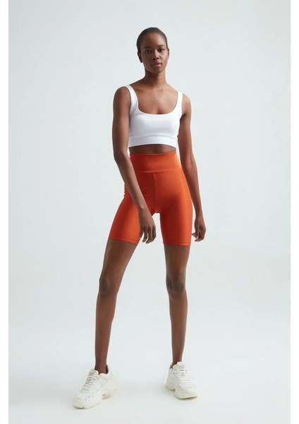 Iç Giyim Derya Kurşun Esnek Kumaş Rahat Kesim Yüksek Bel Parlak Diz Üsttü Bisikletçi Tayt