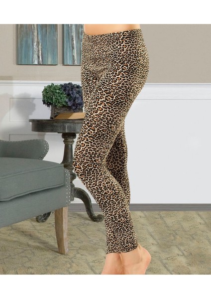 Iç Giyim Derya Kurşun Leopar Desen Pamuk Kumaş Yüksek Bel Tayt