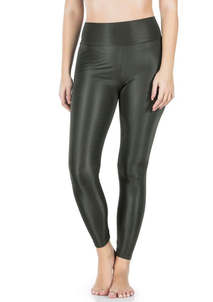 Iç Giyim Derya Kurşun Esnek Kumaş Rahat Kesim Yüksek Bel Kalın Kemerli Parlak Disco Tayt