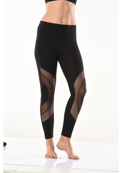 Iç Giyim Derya Kurşun Yüksek Bel Transparan Detaylı Sporcu Şık Tayt