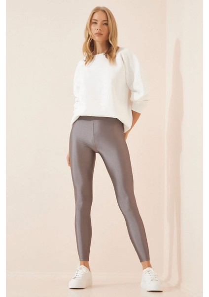 Iç Giyim Derya Kurşun Esnek Kumaş Rahat Kesim Yüksek Bel Kalın Kemerli Parlak Disco Tayt fiyatları