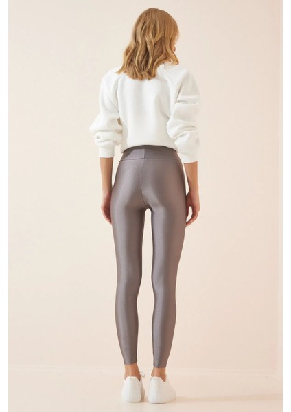 Iç Giyim Derya Kurşun Esnek Kumaş Rahat Kesim Yüksek Bel Kalın Kemerli Parlak Disco Tayt modelleri