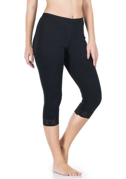 Iç Giyim Derya Kurşun Dantel Paça Pamuk Kumaş Yüksek Bel Diz Altı Kapri Tayt