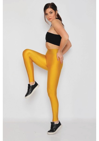 Iç Giyim Derya Kurşun Esnek Kumaş Rahat Kesim Yüksek Bel Kalın Kemerli Parlak Disco Tayt