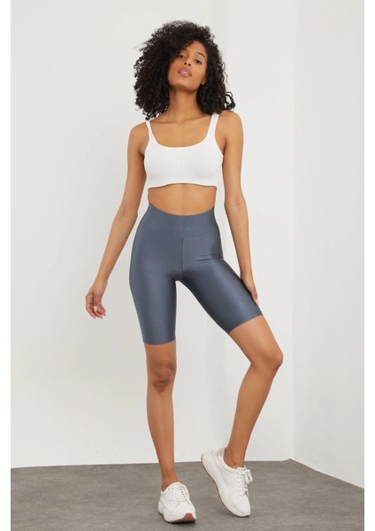 Iç Giyim Derya Kurşun Esnek Kumaş Rahat Kesim Yüksek Bel Parlak Diz Üsttü Bisikletçi Tayt fiyatları