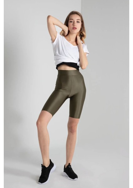 Iç Giyim Derya Kurşun Esnek Kumaş Rahat Kesim Yüksek Bel Parlak Diz Üsttü Bisikletçi Tayt