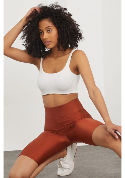 Iç Giyim Derya Kurşun Esnek Kumaş Rahat Kesim Yüksek Bel Parlak Diz Üsttü Bisikletçi Tayt