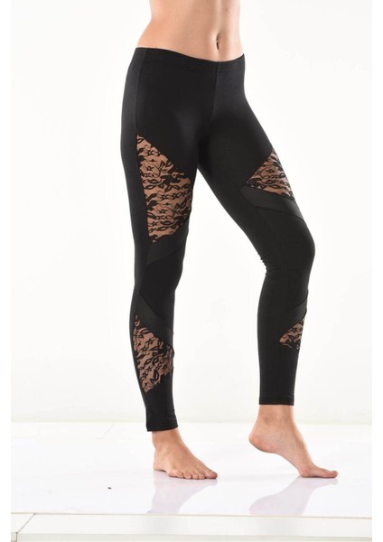 Iç Giyim Derya Kurşun Yüksek Bel Transparan Detaylı Sporcu Şık Tayt