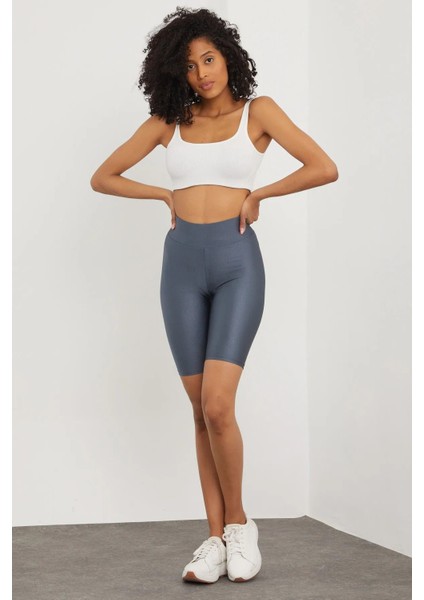 Iç Giyim Derya Kurşun Esnek Kumaş Rahat Kesim Yüksek Bel Parlak Diz Üsttü Bisikletçi Tayt