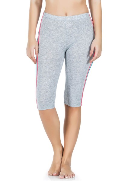 Iç Giyim Derya Kurşun Yüksek Bel Pamuk Kumaş Yandan Çift Şeritli Kapri Tayt