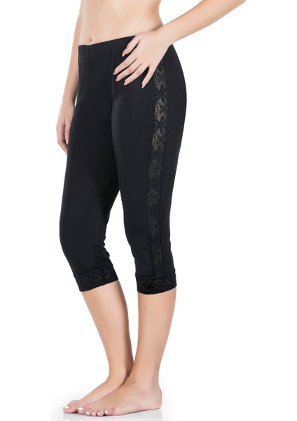 Iç Giyim Derya Kurşun Yan Kısımları Dantelli Pamuk Kumaş Yüksek Bel Kapri Tayt
