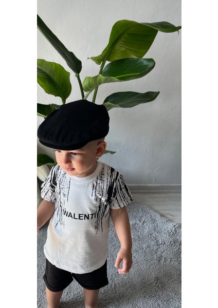 Walenti Baskılı Siyah-Beyaz Şort Alt-Üst Takım