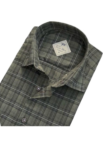 Linen Keten Klasik Kısa Kollu Iki Cepli Kapaklı Yeşil Baba Gömleği (Regular Kalıp) fiyatları