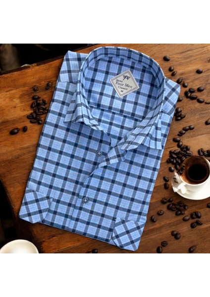 Linen Keten Klasik %100 Cotton Uzun Kollu Terletmeyen Iki Cepli Kapaklı Mavi Gömlek (Regular Kalıp)