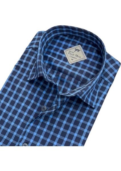 Linen Keten Klasik Kısa Kollu Iki Cepli Kapaklı Mavi Baba Gömleği (Regular Kalıp) fiyatları