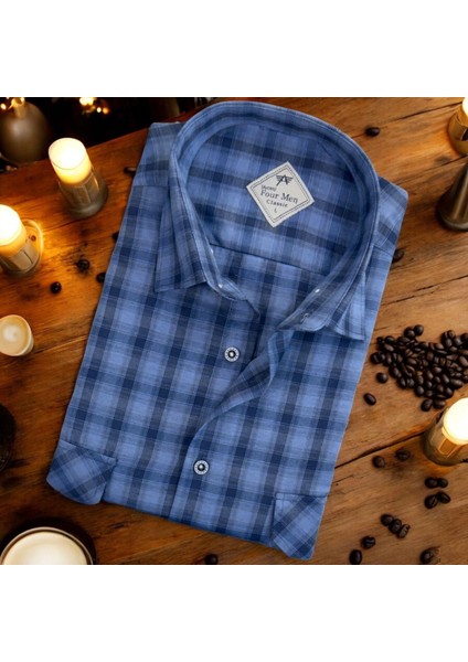 Linen Keten Klasik %100 Cotton Uzun Kollu Terletmeyen Iki Cepli Kapaklı Mavi Gömlek (Regular Kalıp)