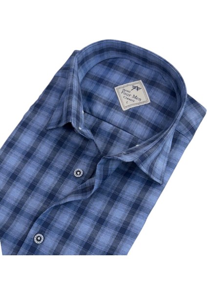 Linen Keten Klasik %100 Cotton Uzun Kollu Terletmeyen Iki Cepli Kapaklı Mavi Gömlek (Regular Kalıp) fiyatları