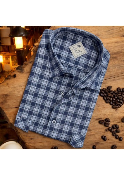 Linen Keten Klasik %100 Cotton Uzun Kollu Terletmeyen Iki Cepli Kapaklı Mavi Gömlek (Regular Kalıp)