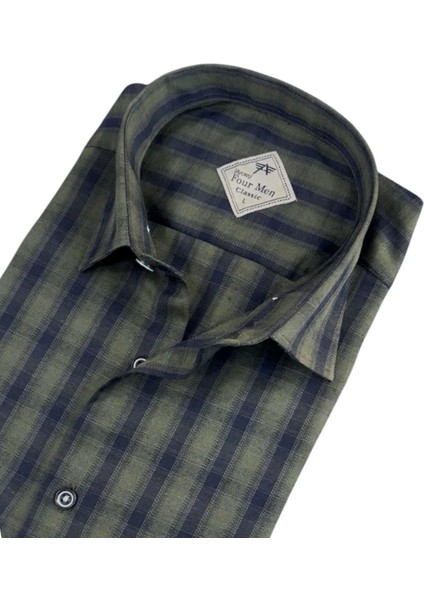 Linen Keten Klasik Kısa Kollu Iki Cepli Kapaklı Yeşil Baba Gömleği (Regular Kalıp) fiyatları