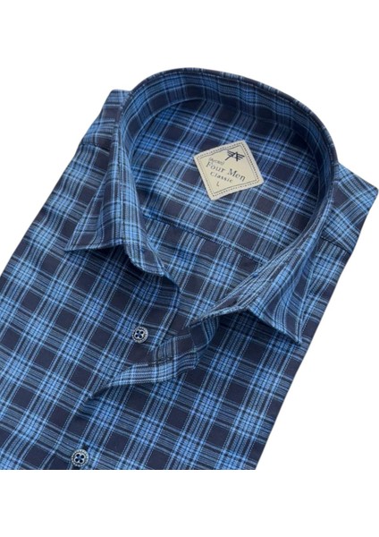 Linen Keten Klasik Kısa Kollu Iki Cepli Kapaklı Mavi Baba Gömleği (Regular Kalıp) fiyatları