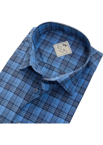 Linen Keten Klasik Kısa Kollu Iki Cepli Kapaklı Mavi Baba Gömleği (Regular Kalıp) fiyatları